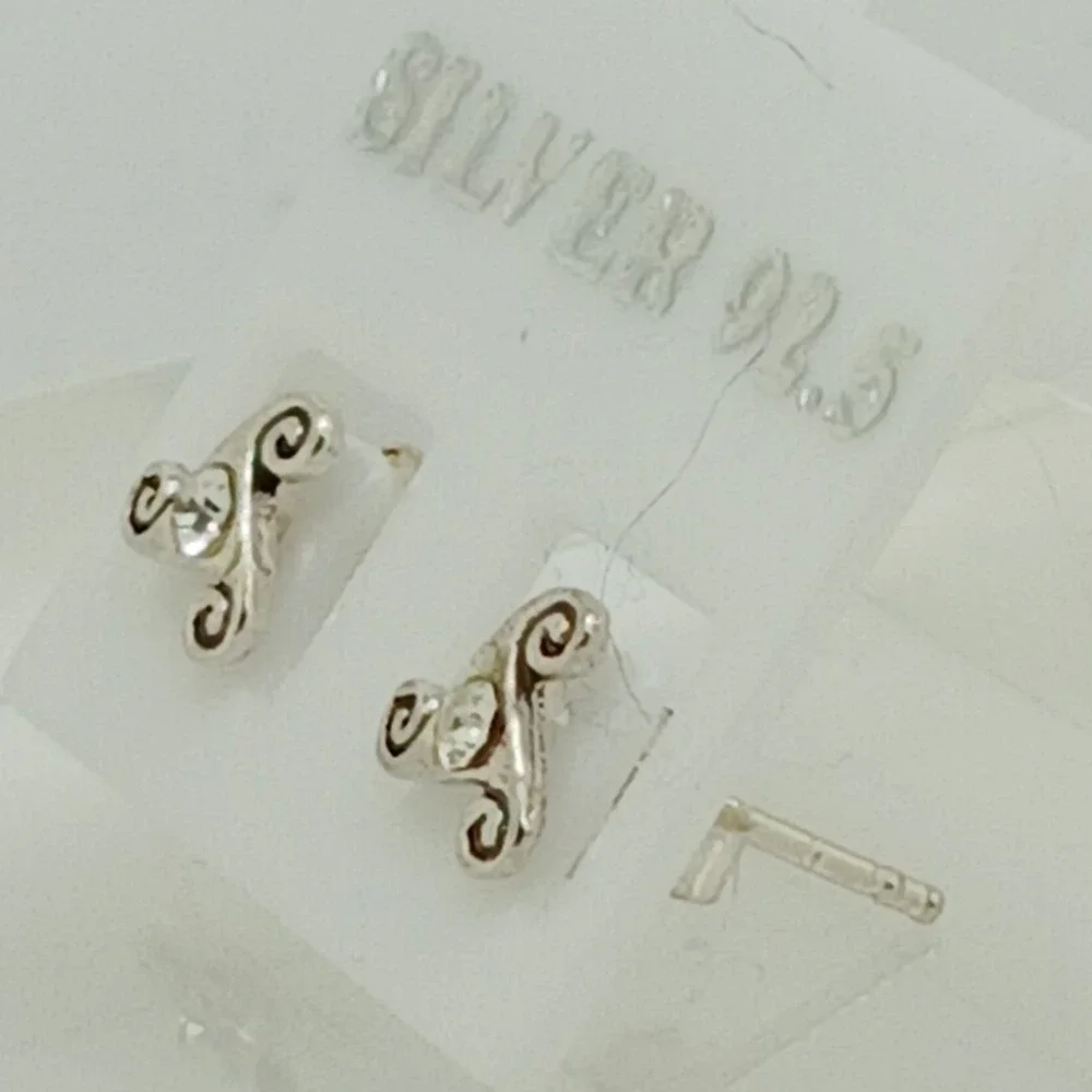 Sterling Silver 925 Celtic Triskelion Stud Earrings Crystal Triple‎ Spiral